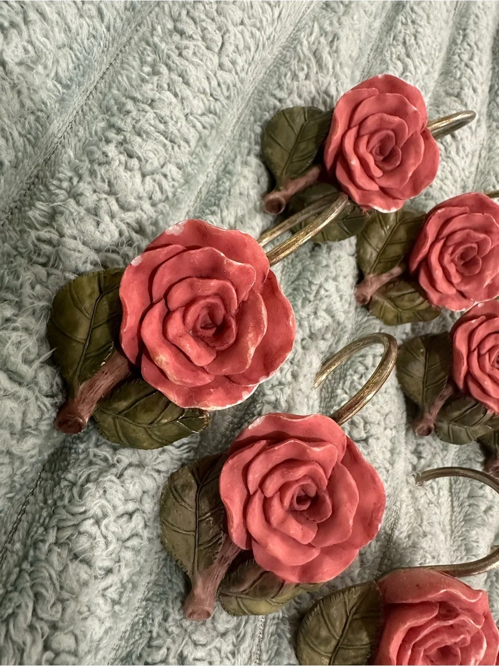 Vintage rose shower curtain hooks coquette Victorian aesthetic (10)